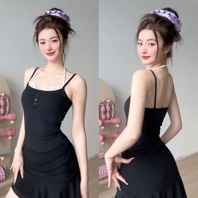 Lace Sling Yoga Vest Fixed Chest Pad Pure Spice Girl Style Sports Underwear Pilates Slimming Fitness Bra - Image 1